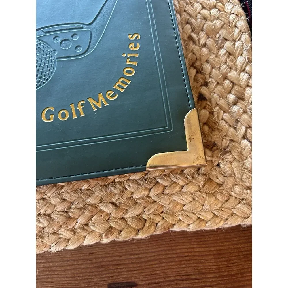 Vtg Golf Memories‎ Photo Album Golf Binder Green Faux Leather 30 Pages Brass